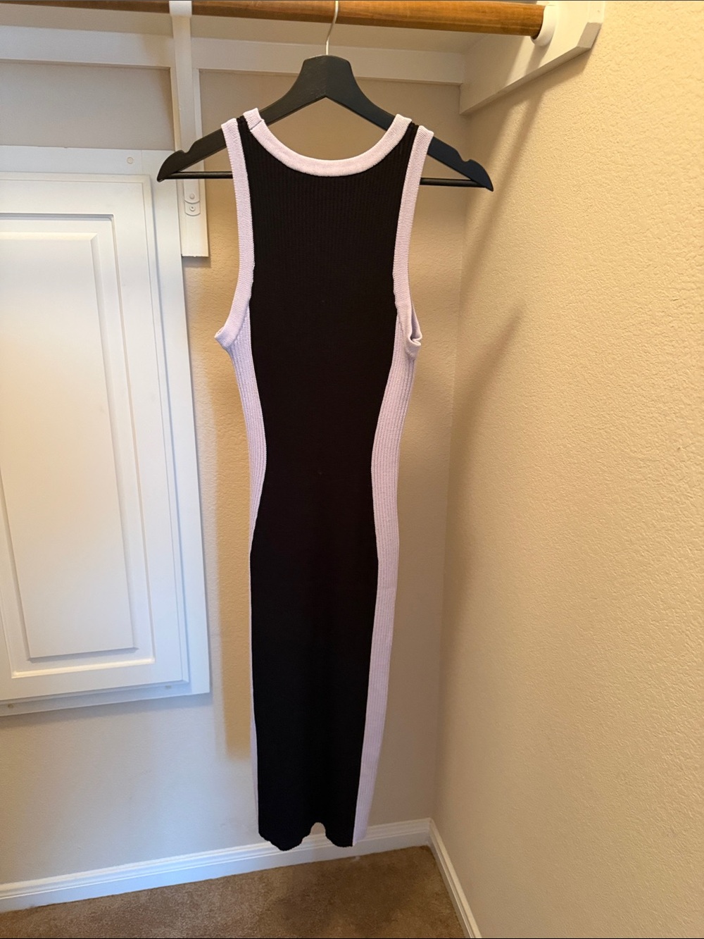 Michael Kors Sleeveless Black Midi Dress with Lilac Contrast Trim